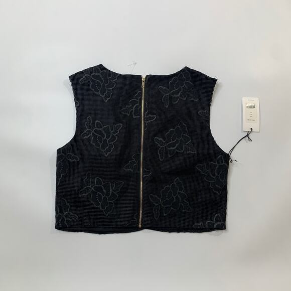 Ali & Jay Top Womens M Medium Embroidered Floral Jewel Neck Back Zip Cropped - Picture 7 of 11